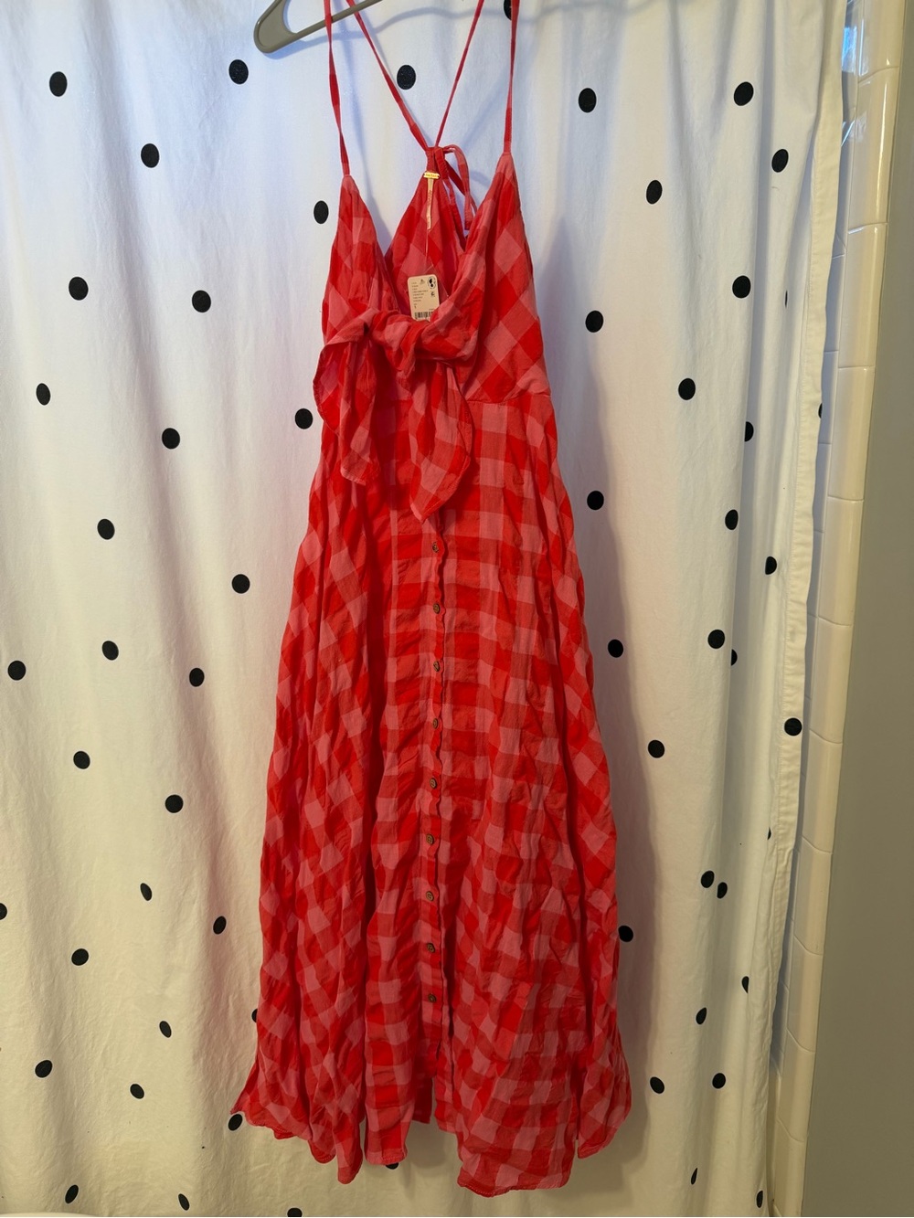 Free People NWT tie front red gingham dress - Picture 2 of 6